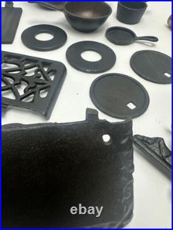 Vintage Crescent Cast Iron Toy Stove Miniature with Accessories Copper Chimney