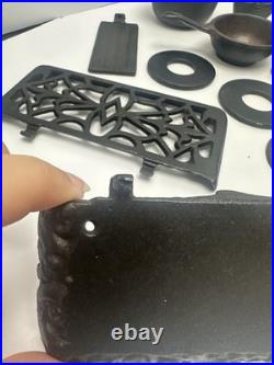 Vintage Crescent Cast Iron Toy Stove Miniature with Accessories Copper Chimney