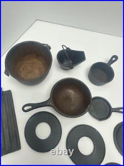 Vintage Crescent Cast Iron Toy Stove Miniature with Accessories Copper Chimney