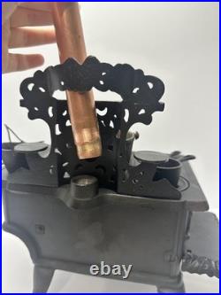 Vintage Crescent Cast Iron Toy Stove Miniature with Accessories Copper Chimney