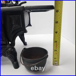 Vintage Crescent Cast Iron Toy Stove Miniature with Accessories Copper Chimney
