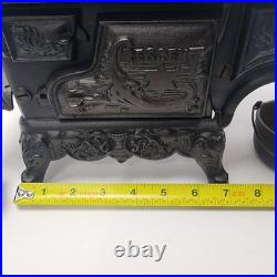 Vintage Crescent Cast Iron Toy Stove Miniature with Accessories Copper Chimney