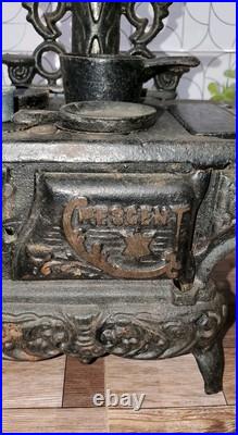 Vintage Crescent Co. Miniature Cast Iron Toy Stove Display With Accessories