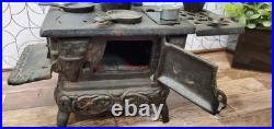 Vintage Crescent Co. Miniature Cast Iron Toy Stove Display With Accessories