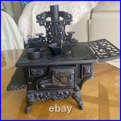 Vintage Crescent Mini Cast Iron Stove Toy Salesman Sampler With Accessories