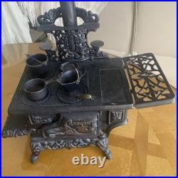 Vintage Crescent Mini Cast Iron Stove Toy Salesman Sampler With Accessories