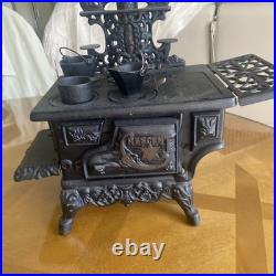 Vintage Crescent Mini Cast Iron Stove Toy Salesman Sampler With Accessories