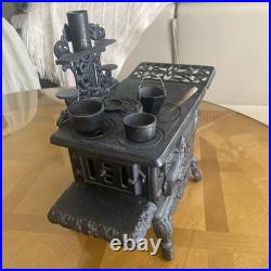Vintage Crescent Mini Cast Iron Stove Toy Salesman Sampler With Accessories
