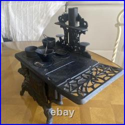 Vintage Crescent Mini Cast Iron Stove Toy Salesman Sampler With Accessories