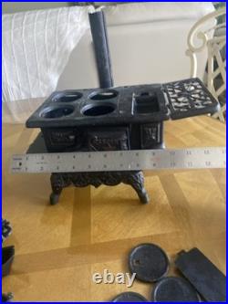 Vintage Crescent Mini Cast Iron Stove Toy Salesman Sampler With Accessories