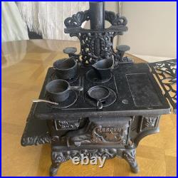 Vintage Crescent Mini Cast Iron Stove Toy Salesman Sampler With Accessories