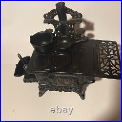 Vintage Crescent Miniature Cast Iron Stove Salesman Sample Toy with Accessories