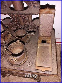 Vintage Crescent Salesman Sample Cast Iron Toy Miniature Stove with Accessories