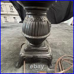 Vintage Currier and Ives Cast Iron Stove Electric Table Lamp Milk Glass Black