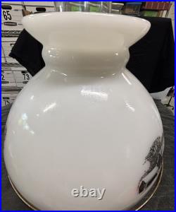 Vintage Currier and Ives Cast Iron Stove Electric Table Lamp Milk Glass Black