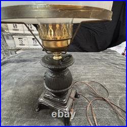 Vintage Currier and Ives Cast Iron Stove Electric Table Lamp Milk Glass Black