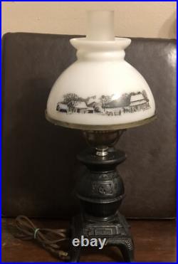 Vintage Currier and Ives Cast Iron Stove Electric lamp
