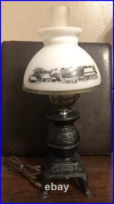 Vintage Currier and Ives Cast Iron Stove Electric lamp
