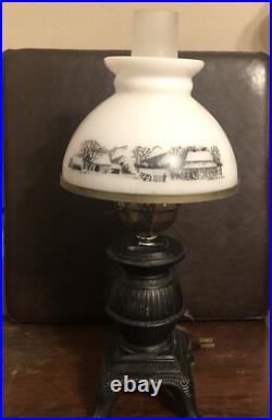 Vintage Currier and Ives Cast Iron Stove Electric lamp
