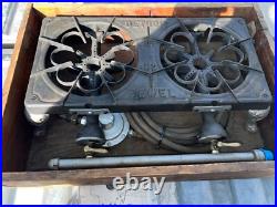 Vintage Detroit Jewel #52 Gas 2 Burner Cast Iron Camp Stove