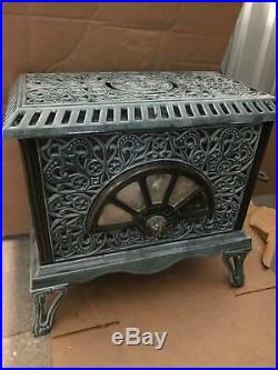 Vintage French Pied-Selle Brevete cast iron enamaled wood burning stove heater