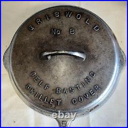 Vintage GRISWOLD Aluminum Cast Iron Skillet No. 8 WITH LID