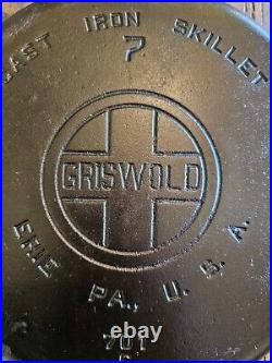 Vintage GRISWOLD Cast Iron SKILLET Frying Pan # 7 LARGE BLOCK LOGO