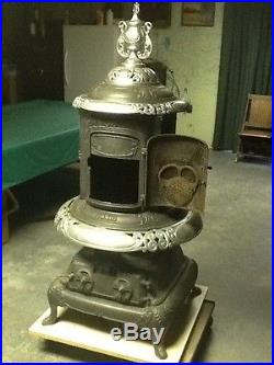 Vintage Glenwood Oak #116 antique parlor cylinder cast iron wood stove, RESTORED