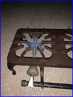 Vintage Griswold Cast Iron No 202 Two 2 Burner Gas Camping Stove, Very Nice