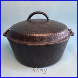 Vintage Hammered 10 Cast Iron Dutch Oven Unmarked with Lid