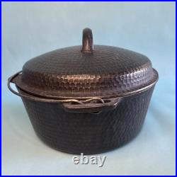 Vintage Hammered 10 Cast Iron Dutch Oven Unmarked with Lid
