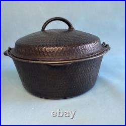 Vintage Hammered 10 Cast Iron Dutch Oven Unmarked with Lid