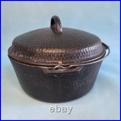 Vintage Hammered 10 Cast Iron Dutch Oven Unmarked with Lid