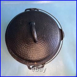 Vintage Hammered 10 Cast Iron Dutch Oven Unmarked with Lid