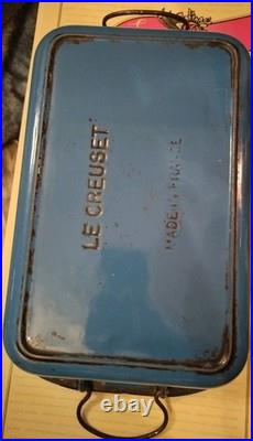 Vintage Large Le Creuset Blue Cast Iron Roasting Baking Casserole Pan Handles L1 Vintage Large Le Creuset Blue Cast Iron Roasting Baking Casserole Pan Handles L1
