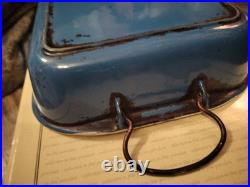 Vintage Large Le Creuset Blue Cast Iron Roasting Baking Casserole Pan Handles L1 Vintage Large Le Creuset Blue Cast Iron Roasting Baking Casserole Pan Handles L1