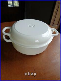 Vintage Le Creuset # 26 White Braiser Cast Iron Pot Lid Round Enamel