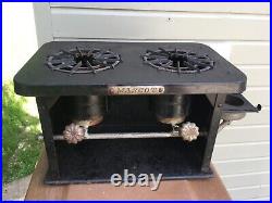 Vintage MCM E-Z-EST WAY MASCOT 2-BURNER KEROSENE STOVE 6 G PARLOR CAMP BLACK