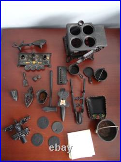 Vintage Miniature Cast Iron Lot 23 Pieces, Hand Painted, Stove Irons, scales etc