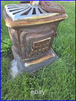 Vintage Ornate Cast Iron Parlor Wood Coal Stove Nickel Trim Restoration