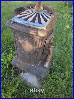 Vintage Ornate Cast Iron Parlor Wood Coal Stove Nickel Trim Restoration