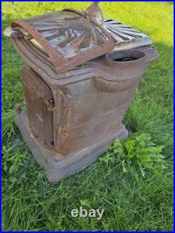 Vintage Ornate Cast Iron Parlor Wood Coal Stove Nickel Trim Restoration