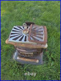 Vintage Ornate Cast Iron Parlor Wood Coal Stove Nickel Trim Restoration