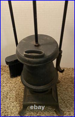 Vintage Pot Belly Stove Fireplace Hearth Cast Iron Like Tool Set Brush Poker
