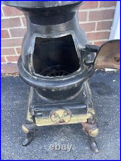 Vintage SEARS Cast Iron Pot Belly Stove Witho Top Plate Broken Leg Heavy Full Size