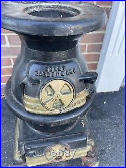 Vintage SEARS Salesman Sample Cast Iron Pot Belly Stove With Top Plate Broken Leg