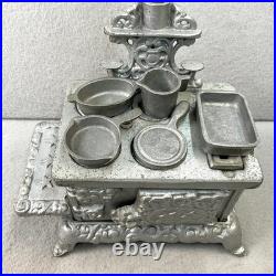 Vintage Table Lamp Cast Iron Miniature Stove + Pots Toy Salesman Sample