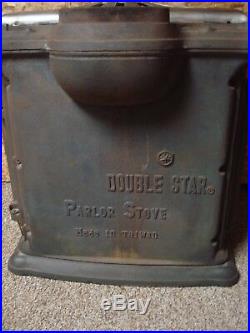 Vintage Wood Burning Cast Iron Parlor Stove Double Star