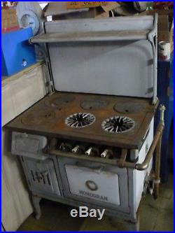 Vintage antique monogram kitchen wood gas stove cast-iron enamel