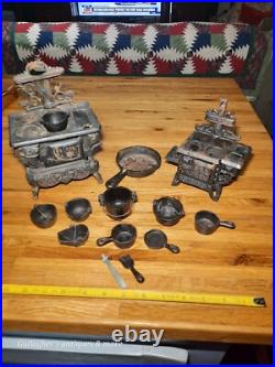 Vintage lot Crescent queen Cast Iron Wood Stove Salesman Sample Toy accessories Vintage lot Crescent queen Cast Iron Wood Stove Salesman Sample Toy accessories